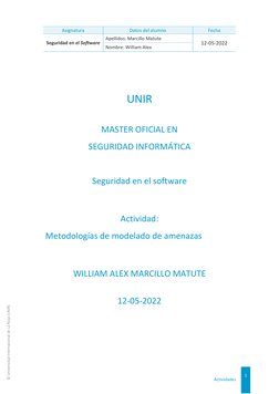 Asignatura 
Datos del alumno 
Fecha 
Seguridad en el Software 
Apellidos: Marcillo Matute 
12-05-2022 
Nombre: William Alex