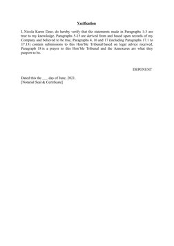 Verification 
 
I, Nicola Karen Dear, do hereby verify that the statements made in Paragraphs 1-3 are
true to my knowledge, P