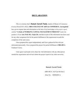 DECLARATION
            This is to declare that I, Ramesh Suresh Pande, student of Master of Commerce 
(Course Period 2021-20