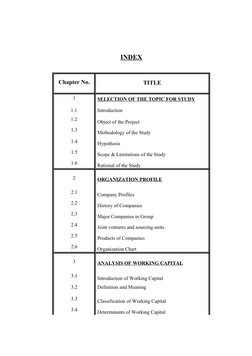 INDEX
Chapter No.      
TITLE
1     
SELECTION OF THE TOPIC FOR STUDY