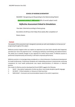 NSG3RDP Semester One 2022 
 
 
 
SCHOOL OF NURSING & MIDWIFERY 
 
NSG3RDP– Recognising and Responding to the Deteriorating Pa
