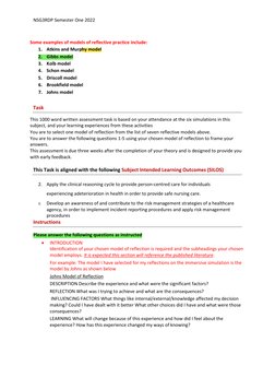 NSG3RDP Semester One 2022 
 
 
Some examples of models of reflective practice include: 
1. Atkins and Murphy model 
2. Gibbs