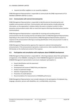 K.A. KWANSA COMPANY LIMITED 
Procedure for Communication, Participation and 
Consultation 
Ver. 0.1 From February, 
2018 
Pag