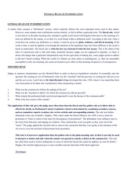 GENERAL RULES OF INTERPRETATION
 
 
LITERAL RULES OF INTERPRETATION
A statute often contains a "definitions" section, which e