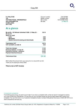O2 Mobile Bill Summary and Details | PDF | Payments | Service Industries