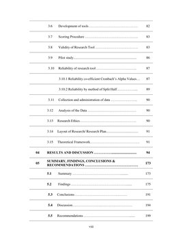 viii 
 
 
3.6 
Development of tools …………………………………… 
82 
 
3.7 
Scoring Procedure ………………………………………. 
83 
 
3.8 
Validity of Res