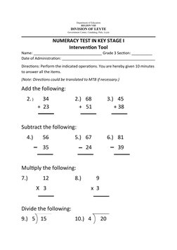 Grade 3 Numeracy Test Sample | PDF