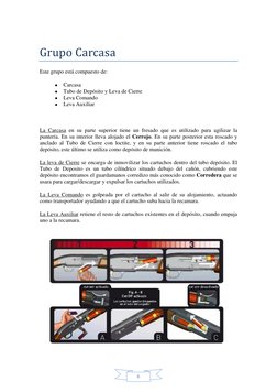 6 
 
Grupo Carcasa 
Este grupo está compuesto de:  
• Carcasa 
• Tubo de Depósito y Leva de Cierre 
• Leva Comando 
• Leva