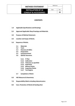 GI Conduit Installation Method Statement | PDF | Calibration | Quality ...