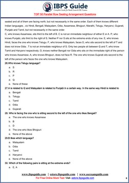 TOP 50 Parallel Row Seating Arrangement Questions 
 
www.ibpsguide.com  (http://www.ibpsguide.com/)  |  estore.