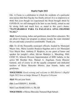 DepEd Night 2022 Emcee Script | PDF | Performing Arts