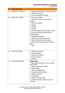 Data Breach Notification (template) 
3.0, 28.04.2022 
by Andrey Prozorov, CISM, CIPP/E, CDPSE, LA 27001 
www.patreon.com/Andr