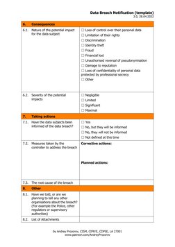 Data Breach Notification (template) 
3.0, 28.04.2022 
by Andrey Prozorov, CISM, CIPP/E, CDPSE, LA 27001 
www.patreon.com/Andr