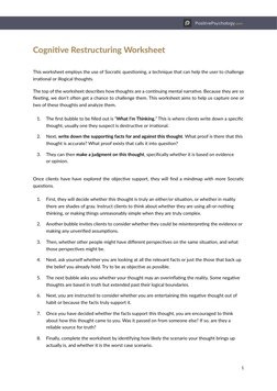 PositivePsychology.com
1
Cognitive Restructuring Worksheet
This worksheet employs the use of Socratic questioning, a techniqu