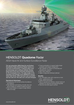 HENSOLDT Quadome Radar 
AESA Naval Air and Surface Surveillance Radar 
www.hensoldt.net
The new generation AESA Naval Air and