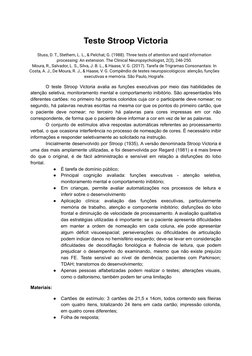 Teste Stroop Victoria
Stuss, D. T., Stethem, L. L., & Pelchat, G. (1988). Three tests of attention and rapid information
proc