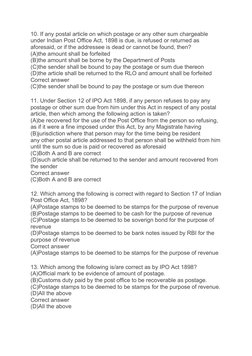 10. If any postal article on which postage or any other sum chargeable 
under Indian Post Office Act, 1898 is due, is refused