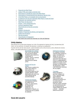 o 
Desarrollo de Web Player 
 
código HTML para cargar contenido Unity 
 
Personalizar la pantalla de carga Unity Web Playe