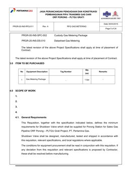 JASA PERANCANGAN PENGADAAN DAN KONSTRUKSI
PEMBANGUNAN PIPA TRANSMISI GAS DARI
ORF PORONG – PLTGU GRATI
PRGR-00-INS-RFQ-011
Re