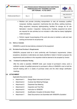 JASA PERANCANGAN PENGADAAN DAN KONSTRUKSI
PEMBANGUNAN PIPA TRANSMISI GAS DARI
ORF PORONG – PLTGU GRATI
PRGR-00-INS-RFQ-011
Re