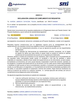 Cliente: Anglo American 
 Seguridad, Salud Ocupacional y Medio Ambiente 
Proyecto: Quellaveco 
Estándar 1.24 - Anexo 2.2 
Pro