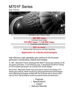 Mitsubishi M701F Gas Turbine Overview | PDF | Gas Turbine | Power (Physics)