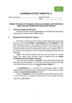 1 
 
 
 
 
LEARNING ACTIVITY SHEET No. 2 
 
Name of Learner:_______________________ Grade & Section: _______________