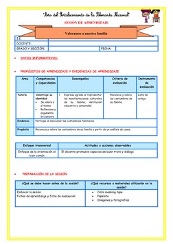 SESIÓN DE APRENDIZAJE 
I.E. 
DOCENTE:
GRADO Y SECCIÓN:
FECHA:

DATOS INFORMATIVOS:
 
  

PROPÓSITOS DE APRENDIZAJE Y EVIDEN