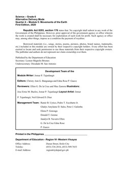 Development Team of the 
Module Writer: Jomar P. Tajanlangit
Editors: Christy Ann G. Banguanga and Edna Rose P. Gueco 
Review