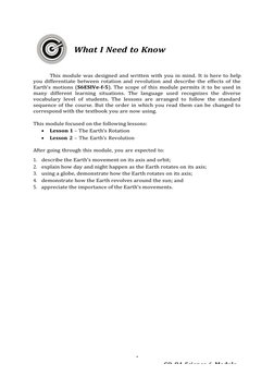 1
CO_Q4_Science 6_Module 
What I Need to Know
This module was designed and written with you in mind. It is here to help
you d