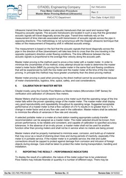 CITADEL Engineering Company 
Flow Meter Calibration Procedure 
Master Meter Proving Method (Ultrasonic) 
 
 
 
 
 
 
Doc No