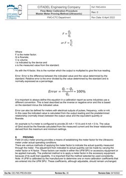 CITADEL Engineering Company 
Flow Meter Calibration Procedure 
Master Meter Proving Method (Ultrasonic) 
 
 
 
 
 
 
Doc No
