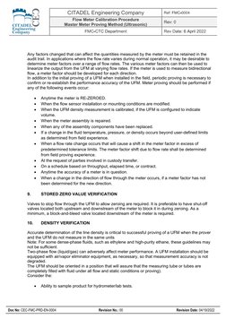 CITADEL Engineering Company 
Flow Meter Calibration Procedure 
Master Meter Proving Method (Ultrasonic) 
 
 
 
 
 
 
Doc No