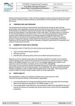 CITADEL Engineering Company 
Flow Meter Calibration Procedure 
Master Meter Proving Method (Ultrasonic) 
 
 
 
 
 
 
Doc No