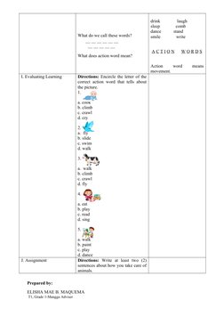 Grade 1 English Lesson Plan: Action Verbs | PDF | Pet | English Language