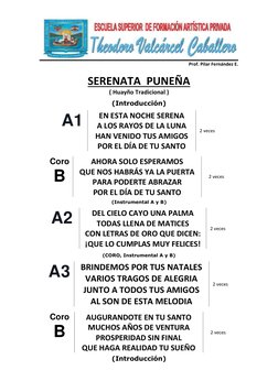 Prof. Pilar Fernández E. 
 
SERENATA  PUNEÑA   
( Huayño Tradicional ) 
 
(Introducción) 
 
 
A1 
EN ESTA NOCHE SERENA 
A L
