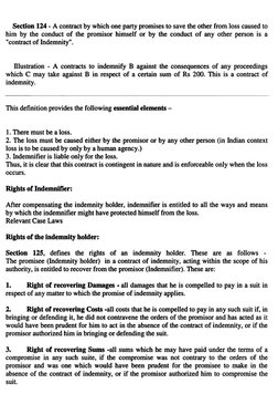 Section 124 A contract by which one party promises to save the other from loss caused to 
him by the conduct of the promisor