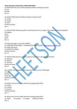 HTML MCQs with Answers for Exams | PDF | Html | Html Element