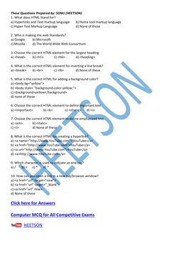 HTML MCQs with Answers for Exams | PDF | Html | Html Element
