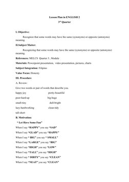 Grade 2 Week 3 Lesson Plan: Synonyms & Antonyms | PDF | Cognitive ...