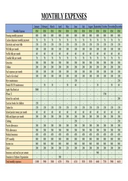 MONTHLY EXPENSES
January
February
March
April
May
June
July
August September October NovemberDecember
RM
RM
RM
RM
RM
RM
RM
RM