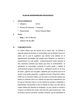 Plan de Intervención Psicológica Escolar | PDF | Aprendizaje | Sicología