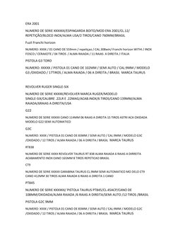 ERA 2001
NUMERO DE SERIE XXXXXX/ESPINGARDA BOITO/MOD ERA 2001/CL.12/ 
REPETIÇÃO/BLOCO INOX/ALMA LISA/2 TIROS/CANO 760MM/BRASI