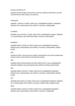 Revolver 454 CASULL 8’’
NUMERO DE SERIE ACC682612 REVOLVER 01 CANO DE 212MM 05 TIROS REPETIC AO INOX 
FOSCO 06 RAIAS A DIREIT