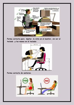 Forma correcta para  digitar, la vista en el monitor, sin ver el 
teclado .y las manos en el teclado:
Forma correcta de senta