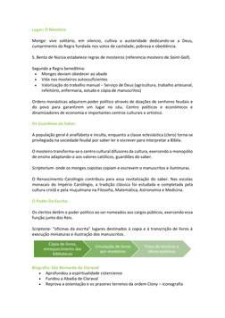 Lugar: O Mosteiro 
 
Monge: vive solitário, em silencio, cultiva a austeridade dedicando-se a Deus, 
cumprimento da Regra fun