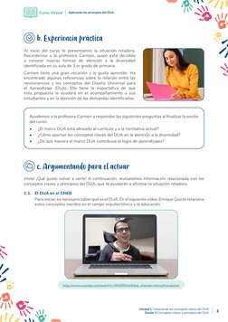 Curso Virtual
Aplicando los principios del DUA
3
Unidad 1 Conociendo los conceptos claves del DUA
Sesión 1 Conceptos claves y