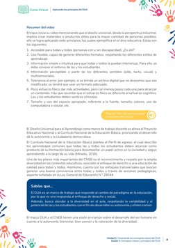 Curso Virtual
Aplicando los principios del DUA
4
Unidad 1 Conociendo los conceptos claves del DUA
Sesión 1 Conceptos claves y