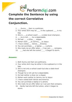 Conjunctions Worksheet for Class 8 | PDF | Linguistics | Syntax