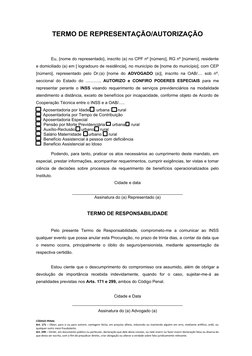 TERMO DE REPRESENTAÇÃO/AUTORIZAÇÃO
Eu, {nome do representado}, inscrito (a) no CPF nº [número], RG nº [número], residente
e d